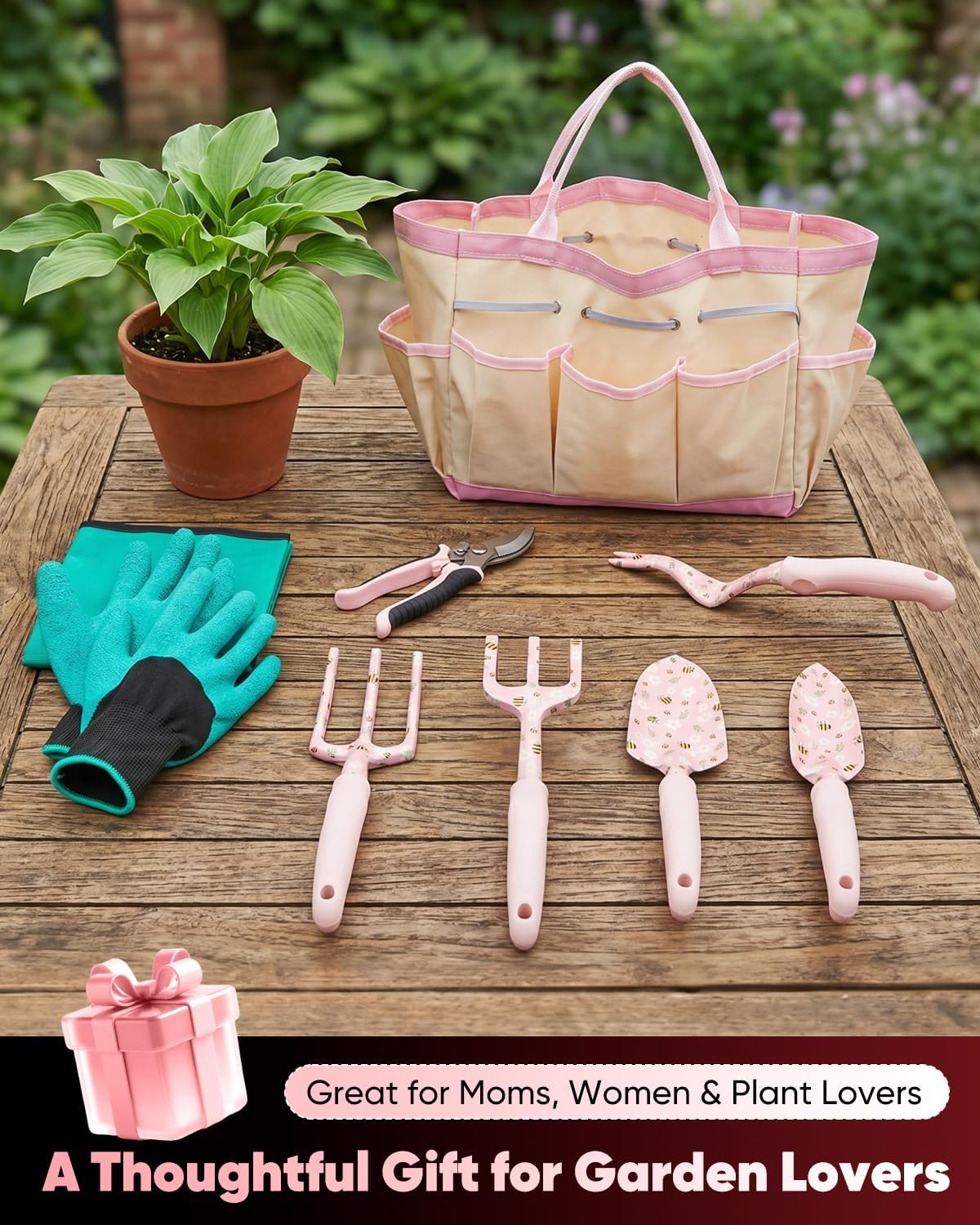 Garden Tool Set Gardening Tools - Heavy Duty Aluminum Tool Kit with Non-Slip Handle, Gardening Gloves and Tool Bag for