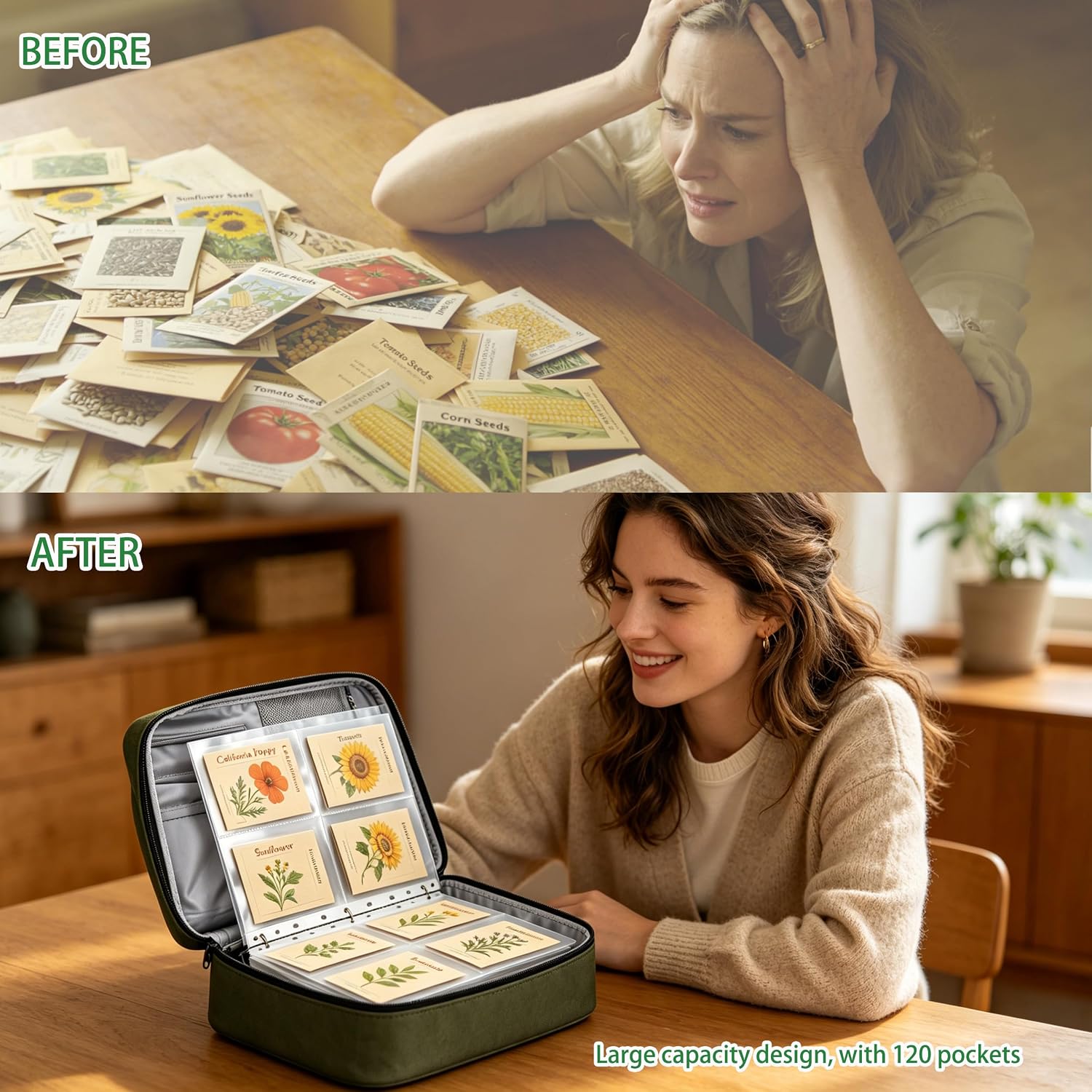 Seed Storage Organizer Binder with 20 Pcs Seed Envelopes & 30 Pack Sheet | Seed Binder, Holds 120 Packets Envelopes