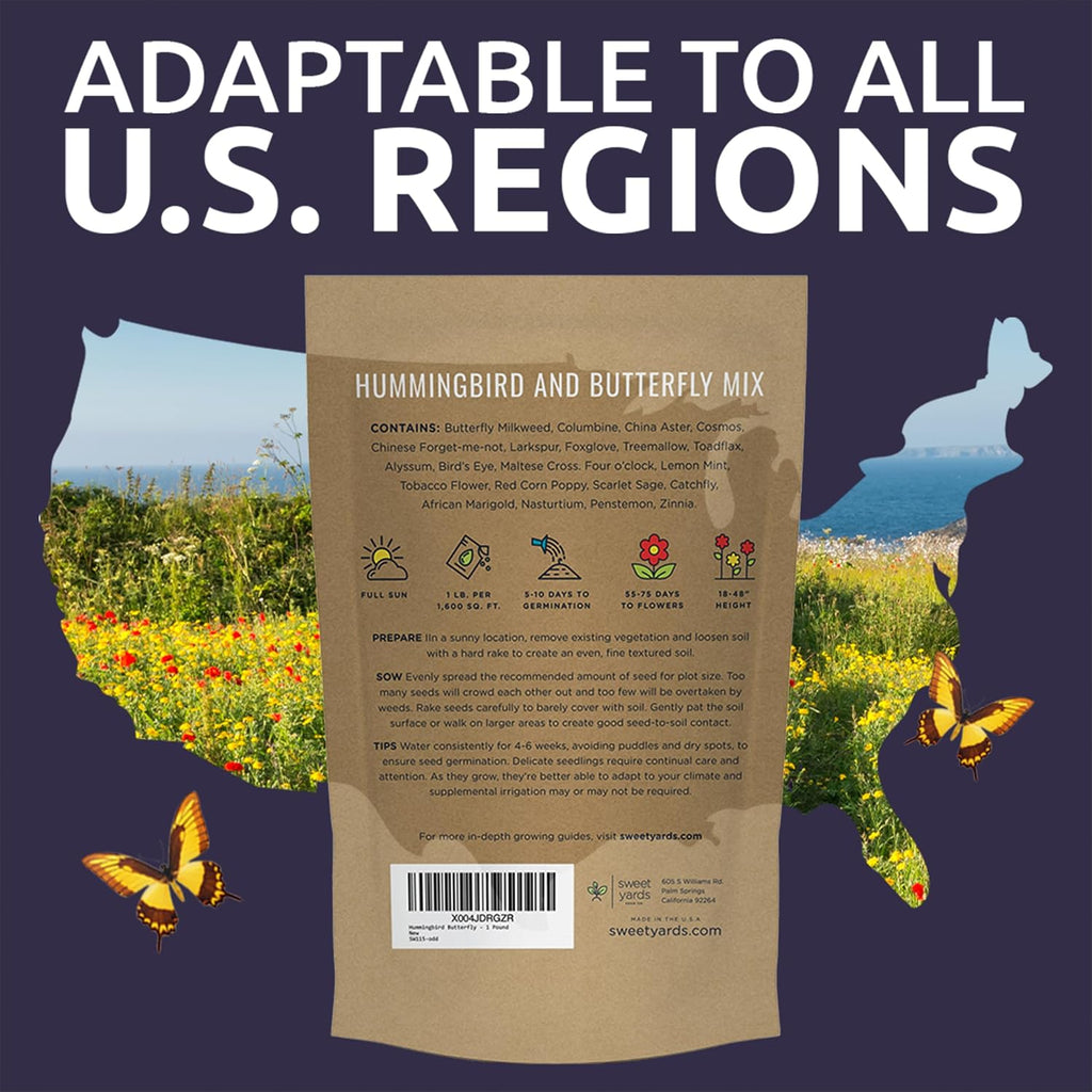Bulk Wildflower Seeds Butterfly and Hummingbird Mix - 1 Pound Bag - Over 120,000 Open Pollinated Annual and Perennial