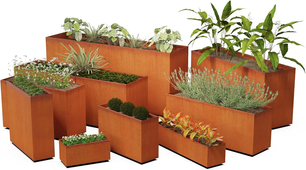 Large Rectangular Planters for Outdoor Plants - 60x18x36 Inch Corten Steel Planter, Extra Large Outdoor Planter Box for