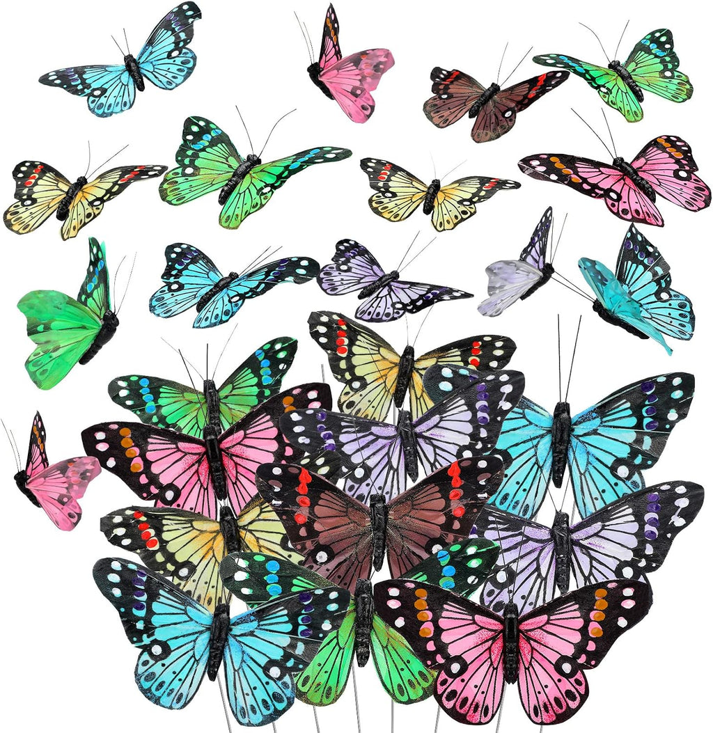 Giegxin 24 Pcs Monarch Butterfly Picks Artificial with Wire,Fresh Colors