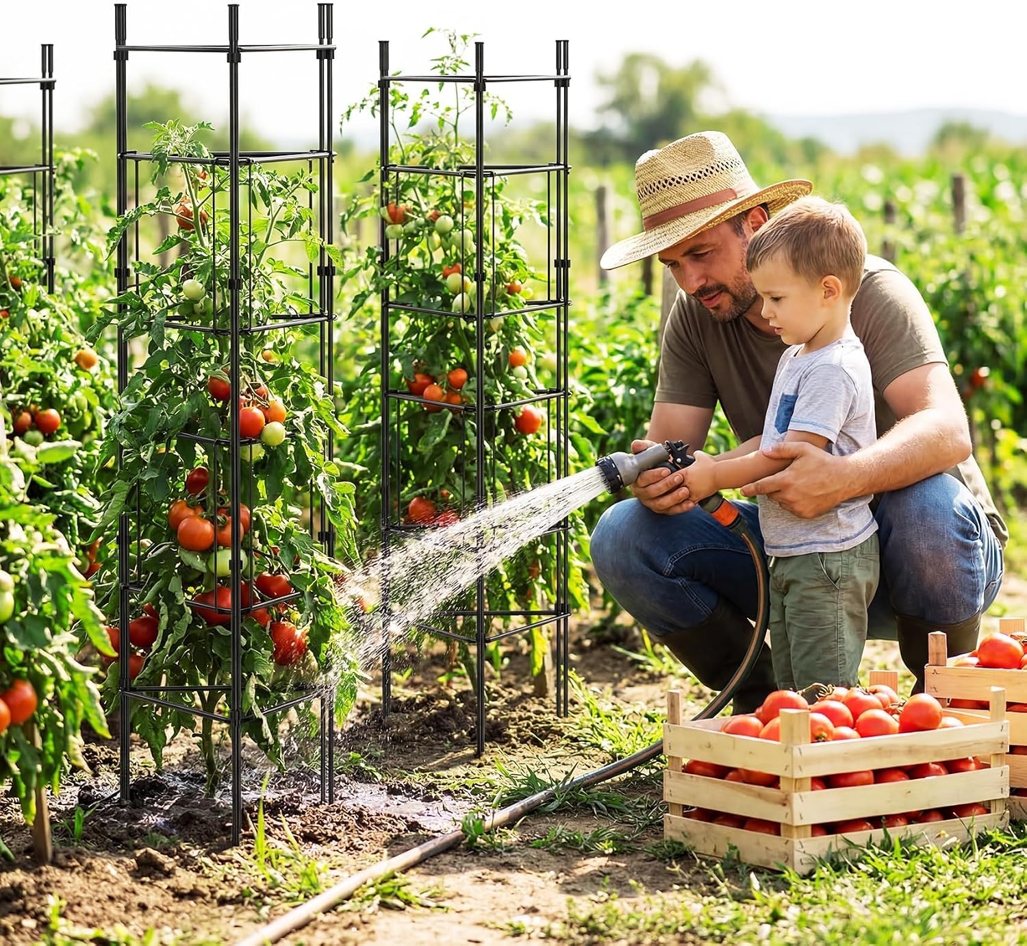 46 Inch Heavy Duty Metal Tomato Cage for Garden - 3 Pack Metal Steel Tomato Cages, Panel-Assembled Garden Trellis