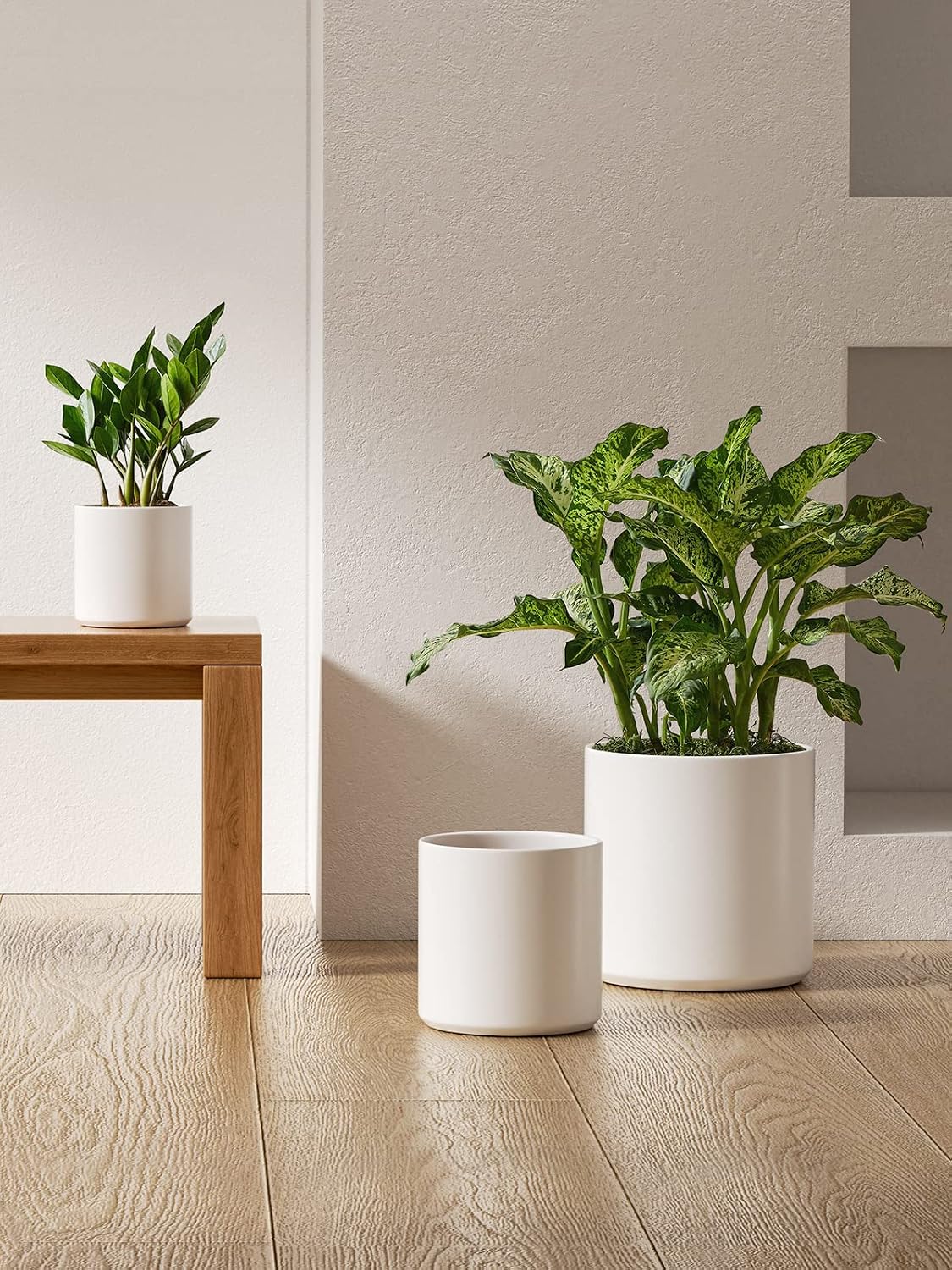 LE TAUCI 10+8+6 Inch Ceramic Pots for Plants, Indoor Planters with Drainage Hole and Plug, Modern Cylinder Flower Pots