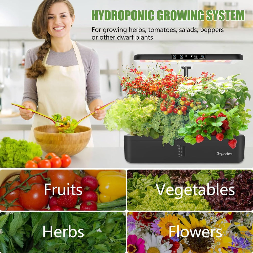 Hydroponics Growing System Indoor Garden - DRYADES Herbs Garden Kit Indoor with LED Grow Light Grow Anything Plants