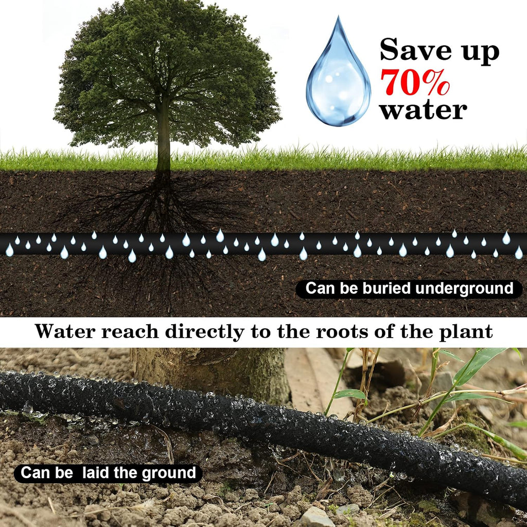 5/8 Inch 100 FT Soaker Hose for Garden, Lawn Irrigation | Solid Brass Connectors, Leakproof Design, Efficient Root