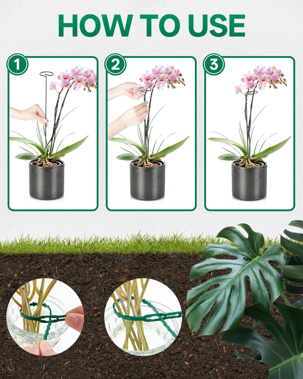 12 Pack 23.6 In Metal Plant Stakes, Plant Support Stakes with 15 Twist Tie | Adjustable Plant Supports, Flower Stakes