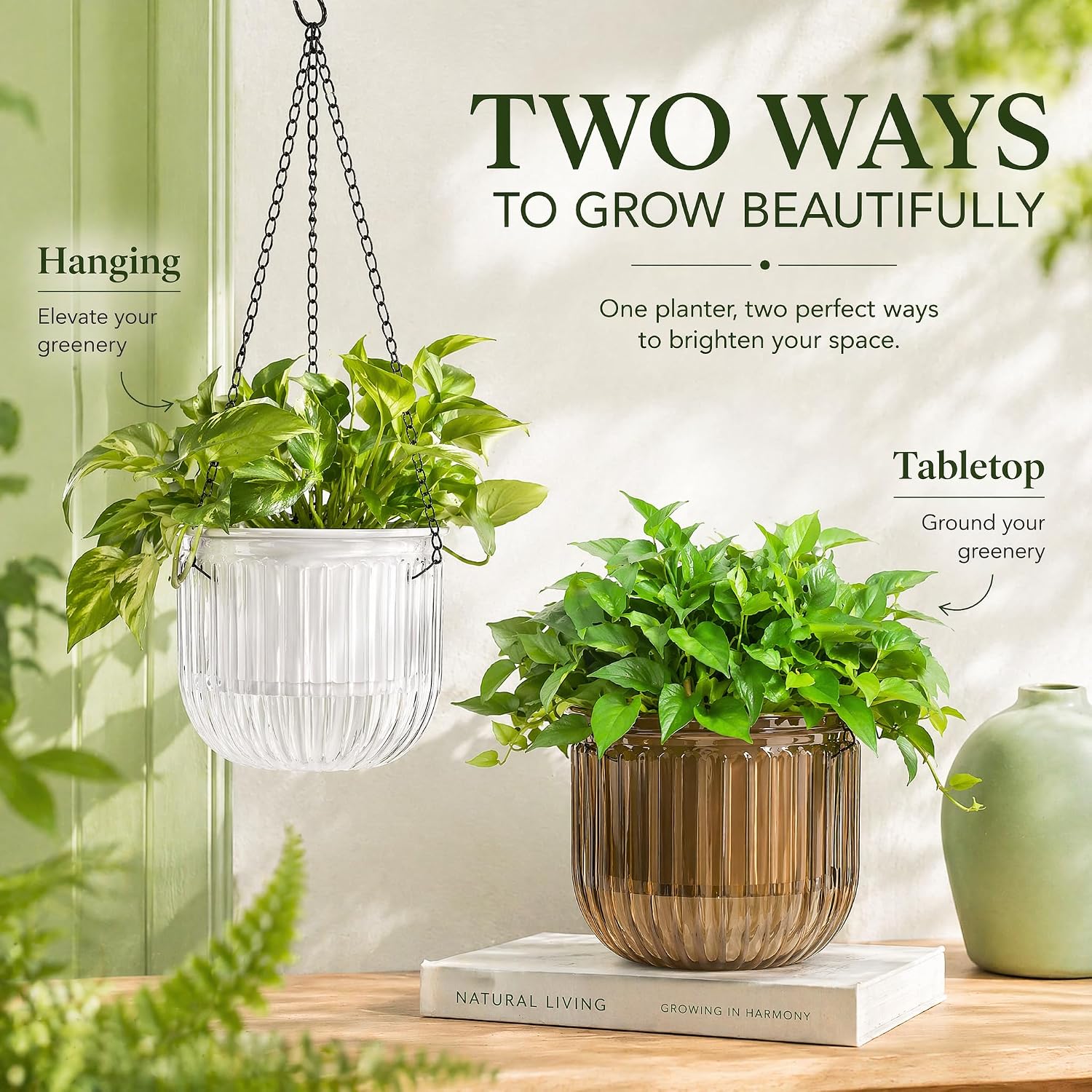 Pumtus 3 Pack Hanging Planters for Indoor Plants, 6.5 Inch Self Watering Flower Pot with Drainage Hole, Plastic Hanging