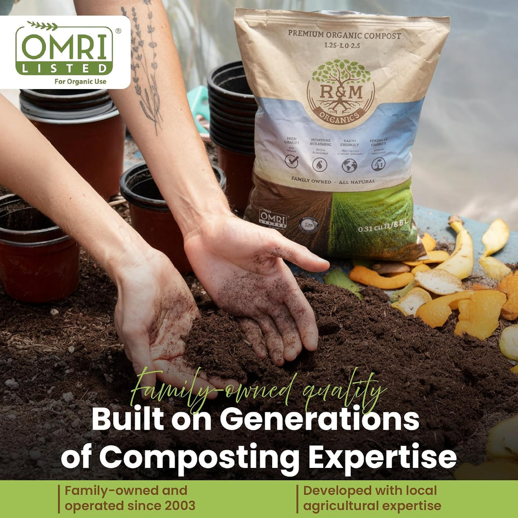 R&M Organics Compost Soil Amendment Fertilizer for Garden Plants & Lawns | 10 lb manure based retains moisture low-odor