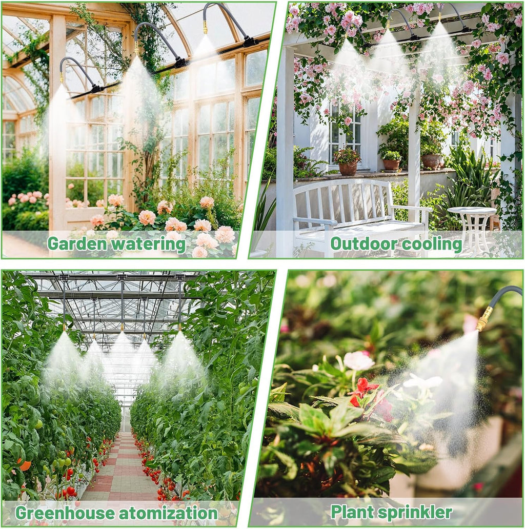 49.2Ft 1/4" Drip Irrigation System 360° Watering Misting System | Garden Bendable Watering Atomizing System with 12