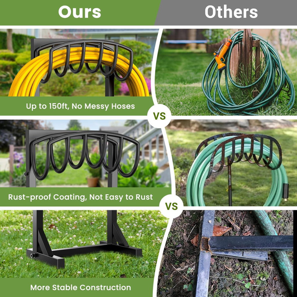 Pattiumo Garden Hose Holder Stand, Heavy Duty Freestanding Metal Hose Holder with 4 Spikes, Hose Reel Alternative Holds