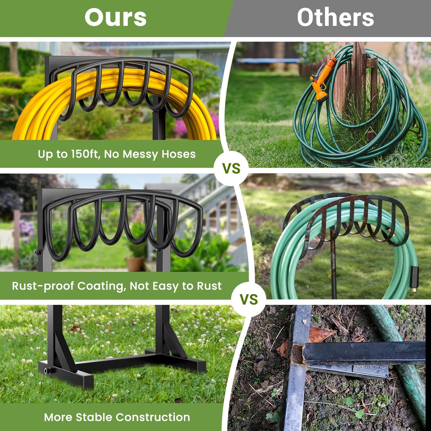 Pattiumo Garden Hose Holder Stand, Heavy Duty Freestanding Metal Hose Holder with 4 Spikes, Hose Reel Alternative Holds
