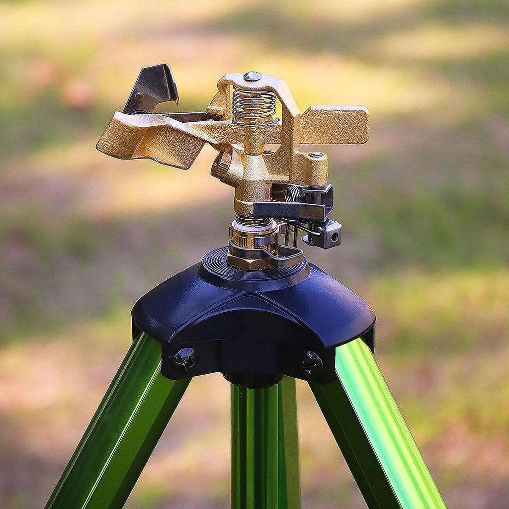 Triumpeek Impact Sprinkler on Tripod Base with Stakes, 1 Count | 360 Degree Large Area Coverage Irrigator, Extension
