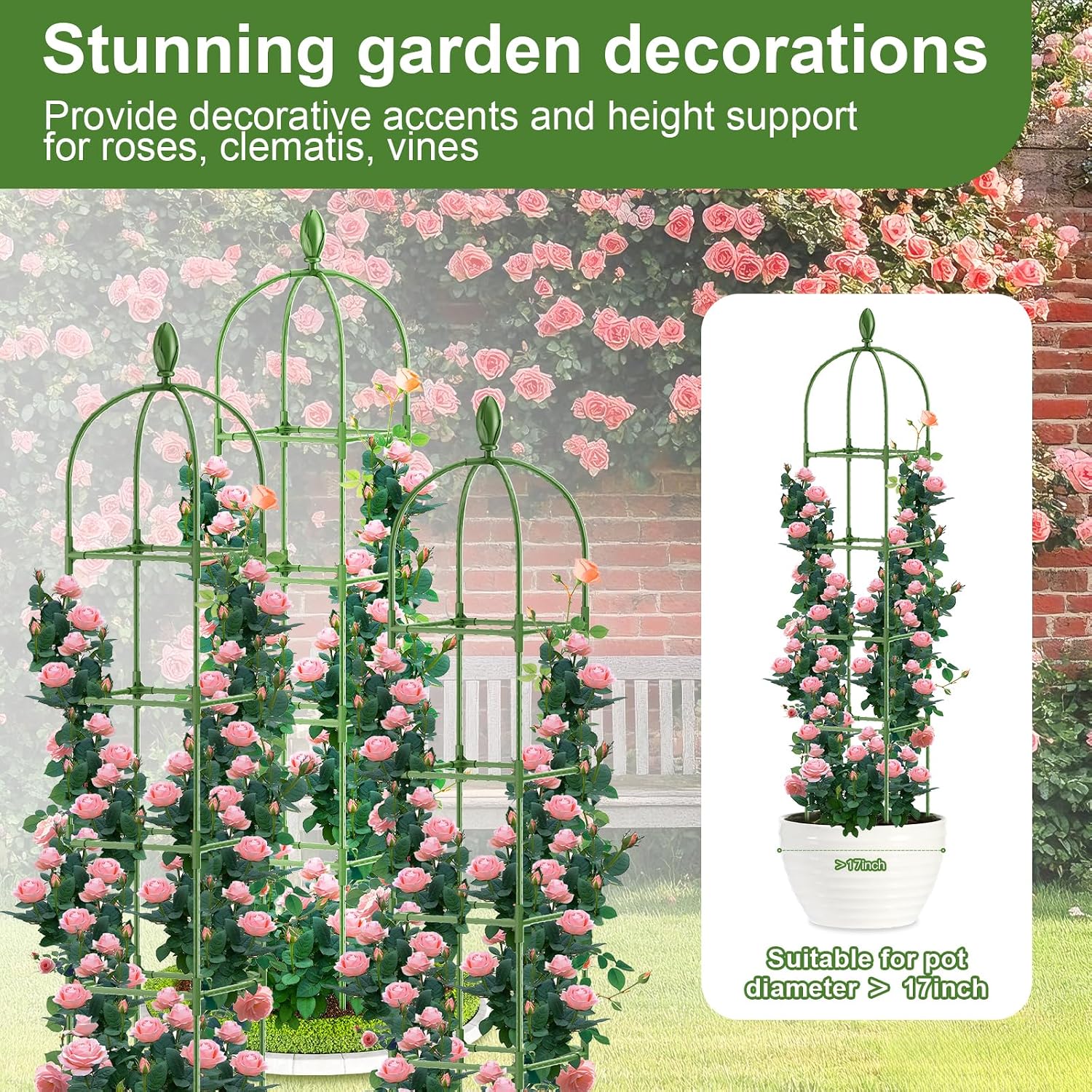 2 Pack Garden Obelisk Trellis, 70IN Tall Plant Support for Climbing Vine, Metal Covered Plastic Rustproof Heavy Duty