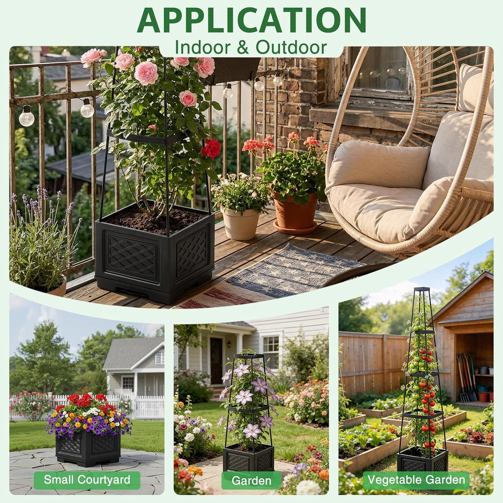 Tomato Planter with Wheels, 57" Self Watering Raised Garden Bed with Tomato Cage & Trellis for Light Climbing Plants