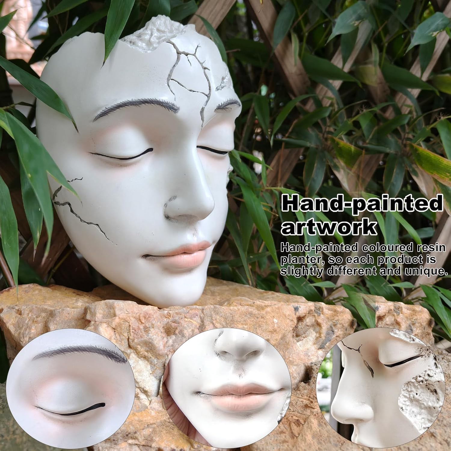 Elegant Face Wall Planter - Matte White Resin Flower Pot with Drainage Hole, 7.5" Artistic Hanging Vase for Succulents