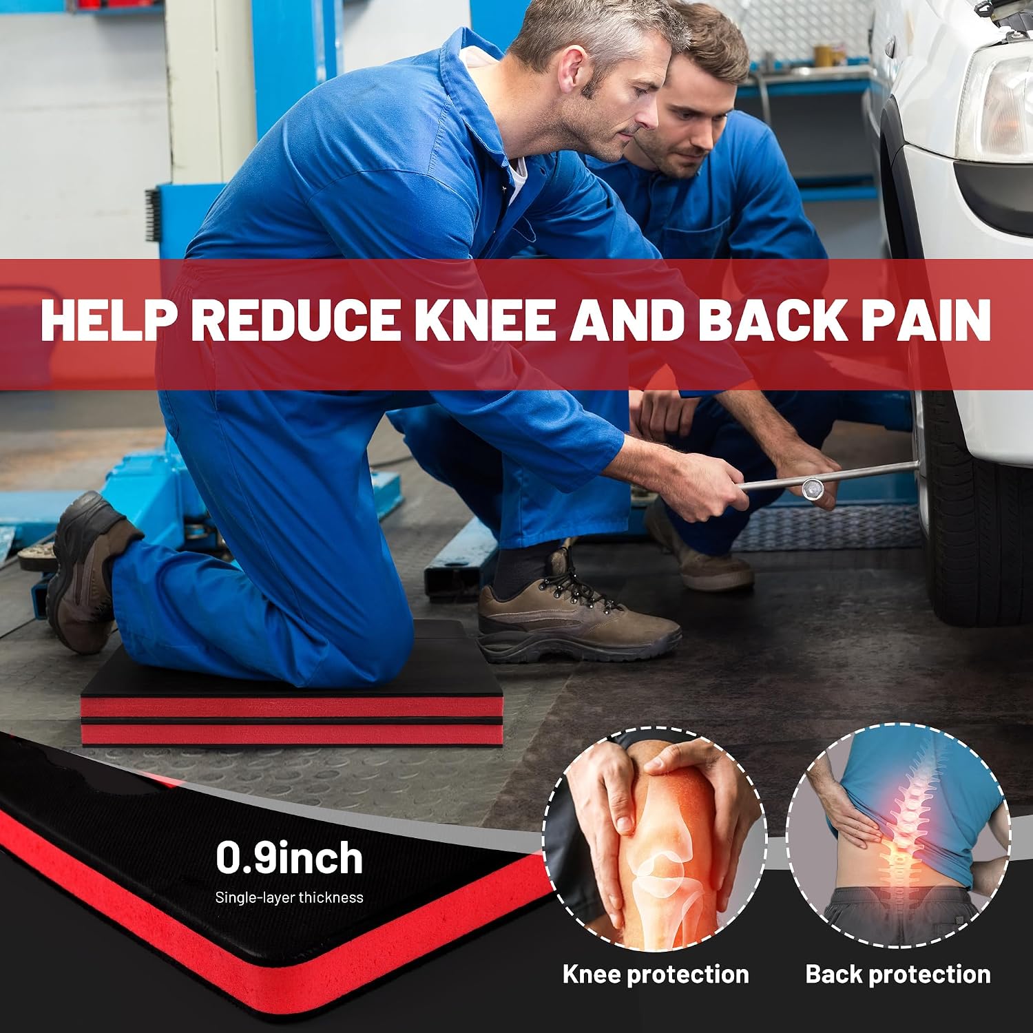 Foldable Mechanic Mat Kneeling Pad, 0.9" Extra Thick EVA Foam,Red | Portable 5-Fold Knee Cushion Mat, Large 45" x 16"