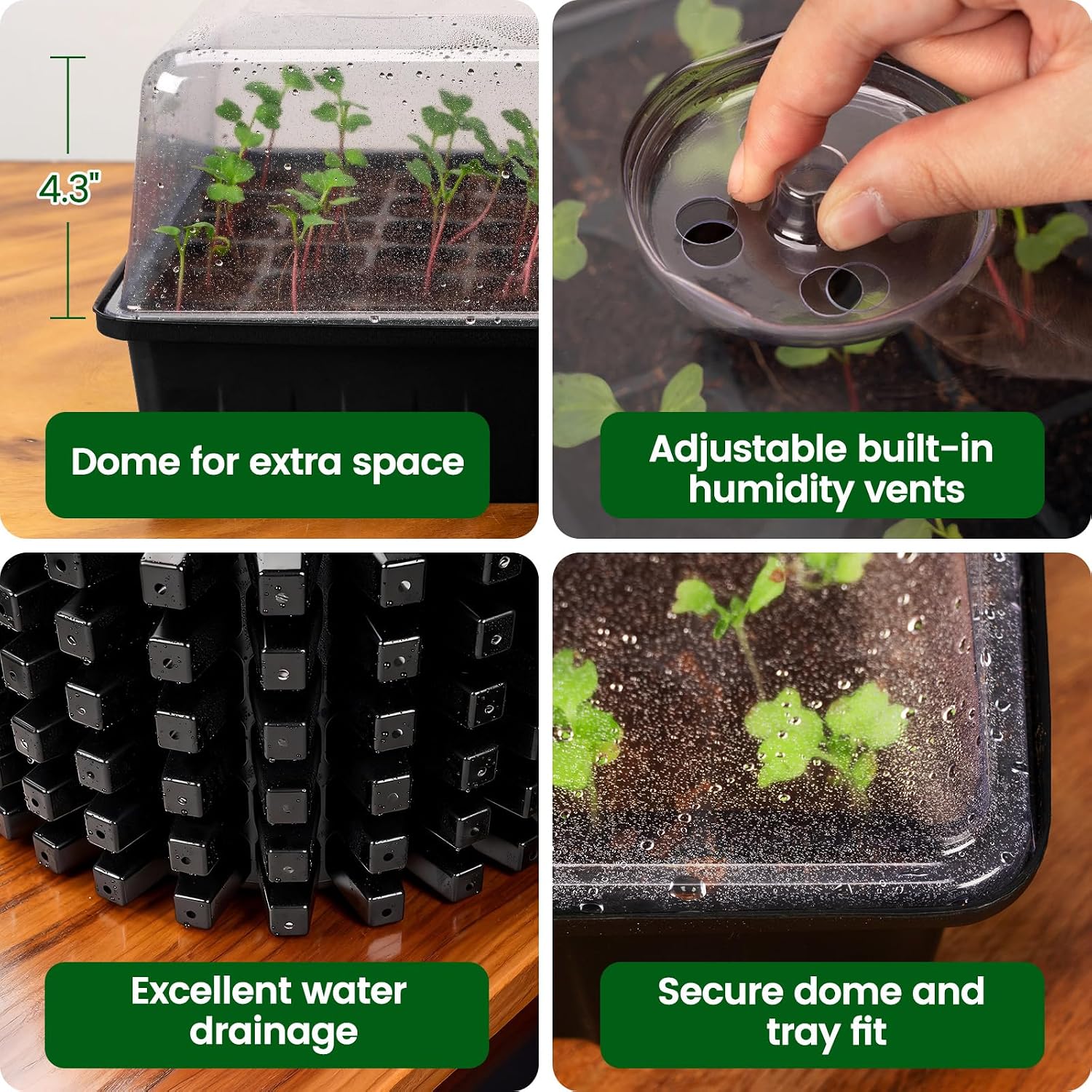 SOLIGT 60 Cell Seed Starter Trays with Grow Light | Seed Starter Kit with 4.3“ Higher Humidity Domes, Full Spectrum
