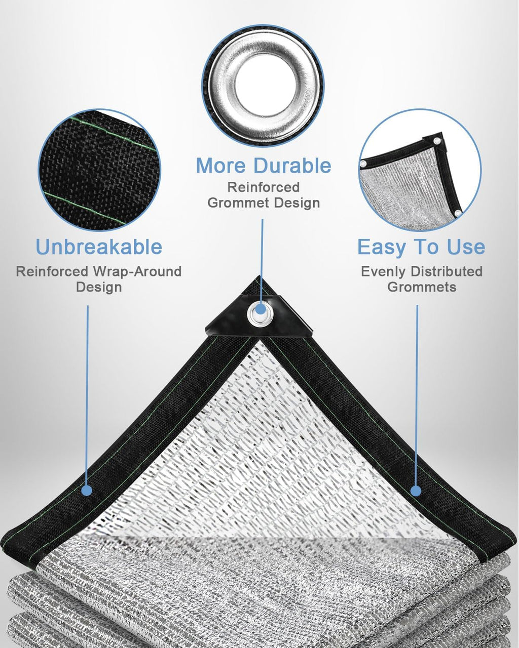 40% Reflective Aluminet Shade Cloth with Grommets, 6 x 12 ft | Balanced sun filtering and cooling airflow for