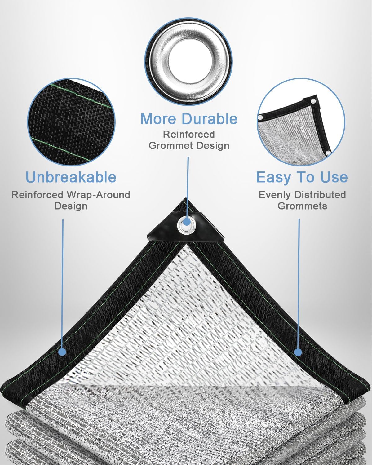 40% Reflective Aluminet Shade Cloth with Grommets, 6 x 12 ft | Balanced sun filtering and cooling airflow for