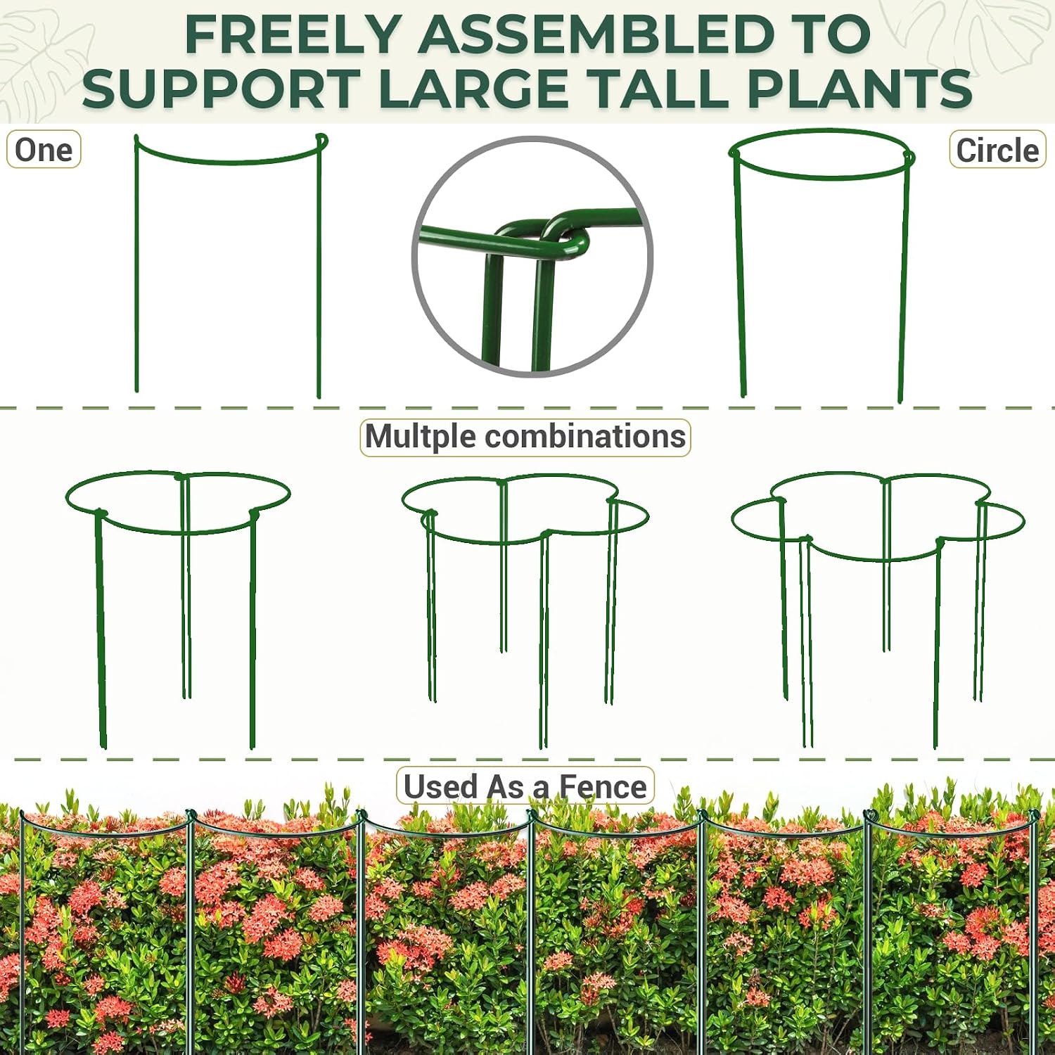 LEOBRO Plant Support, 8 PCS Peony Cages and Supports, Metal Plant Stakes, Plant Supports for Indoor Plants, Outdoor