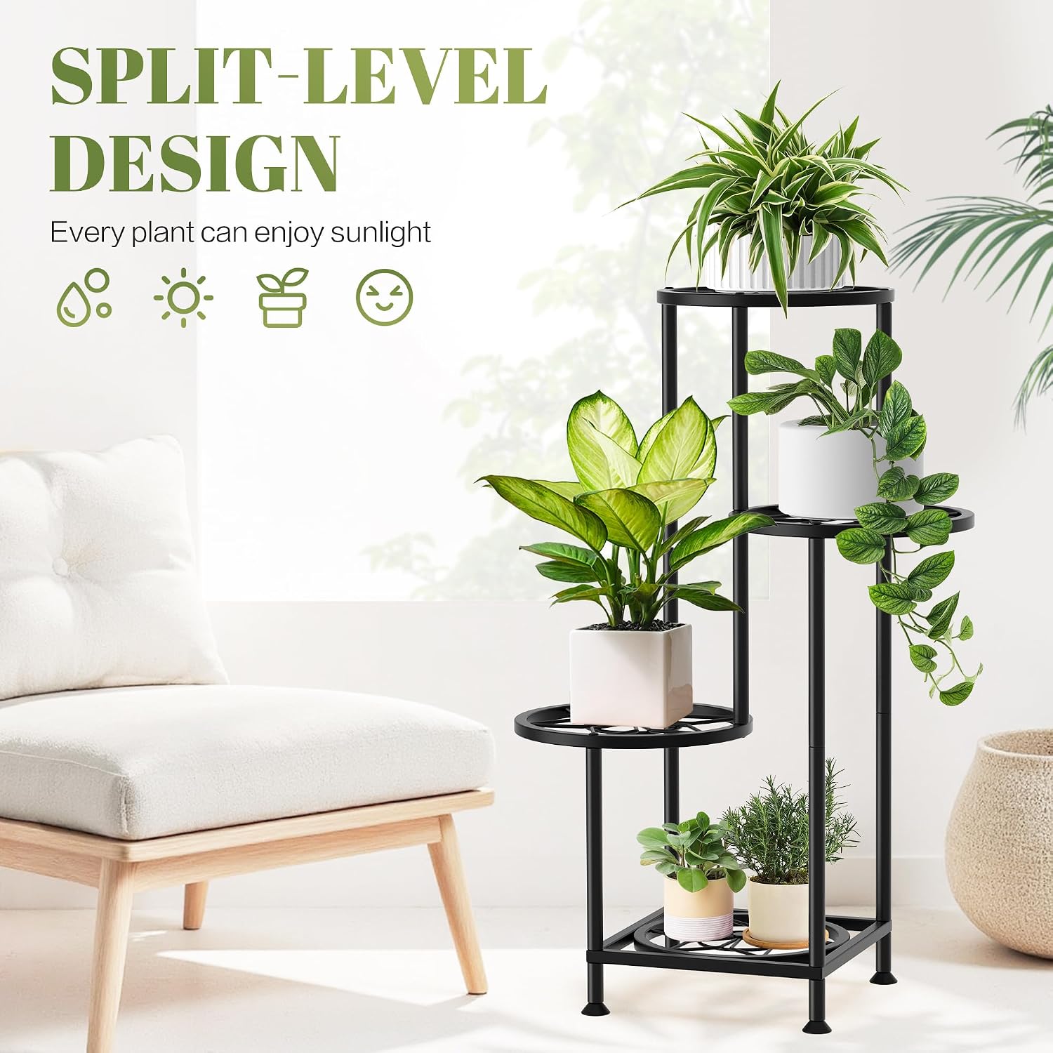 4 Tier Plant Stand Indoor Outdoor, Metal Flower Shelf Display Holder Corner | Multiple Plants Rack Tall Holder, Sturdy