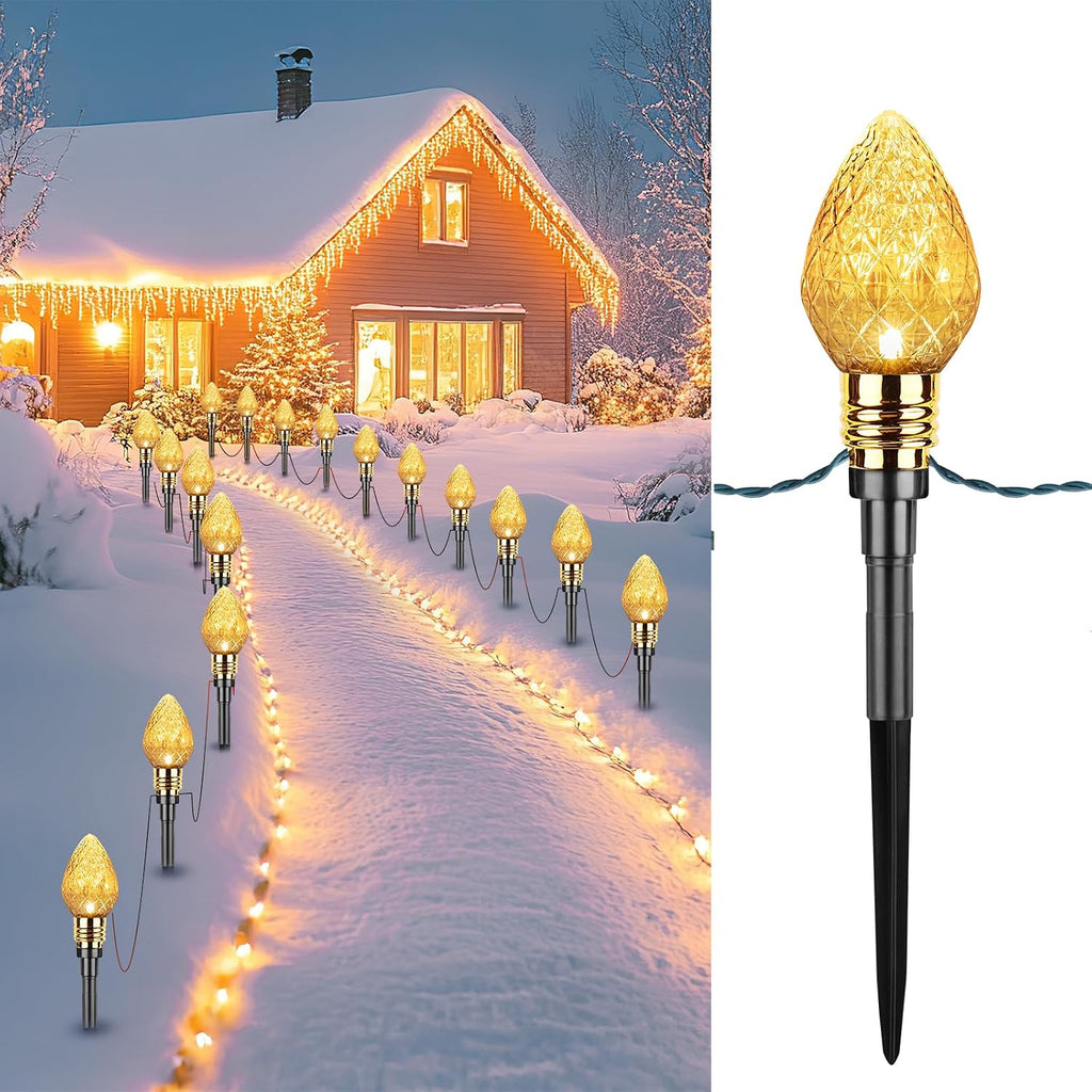 2 Pack Strawberry C9 Christmas Pathway Lights Outdoor, Total 34.8FT 20 LED