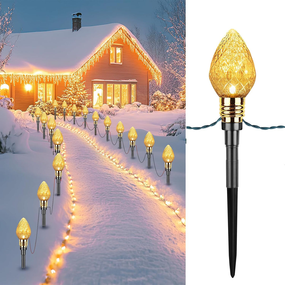 2 Pack Strawberry C9 Christmas Pathway Lights Outdoor, Total 34.8FT 20 LED