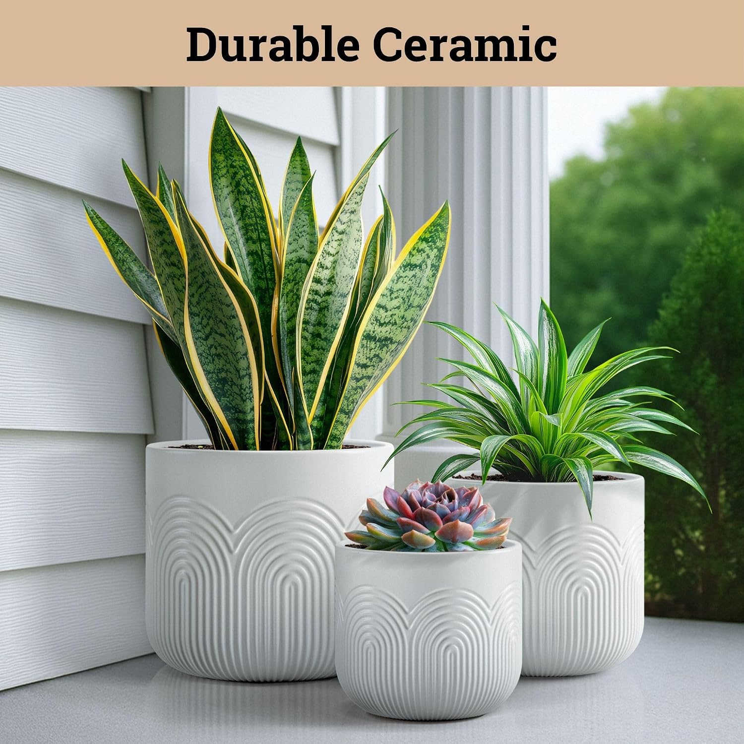 Ceramic Pots for Plants Set of 3, 6, 5, 4 Inch Diameter with Drainage Holes | Thick Durable Ceramic Pots, Plant Pots