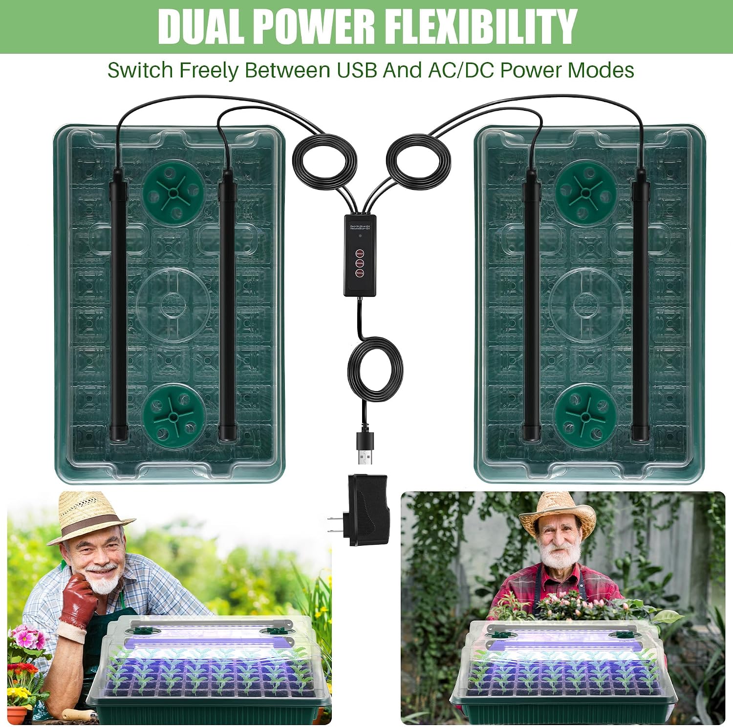 2 Pack Seed Starter Tray with Grow Light, 80 Cell Indoor Greenhouse Seed Starting Set with Humidity Dome, 360° Full