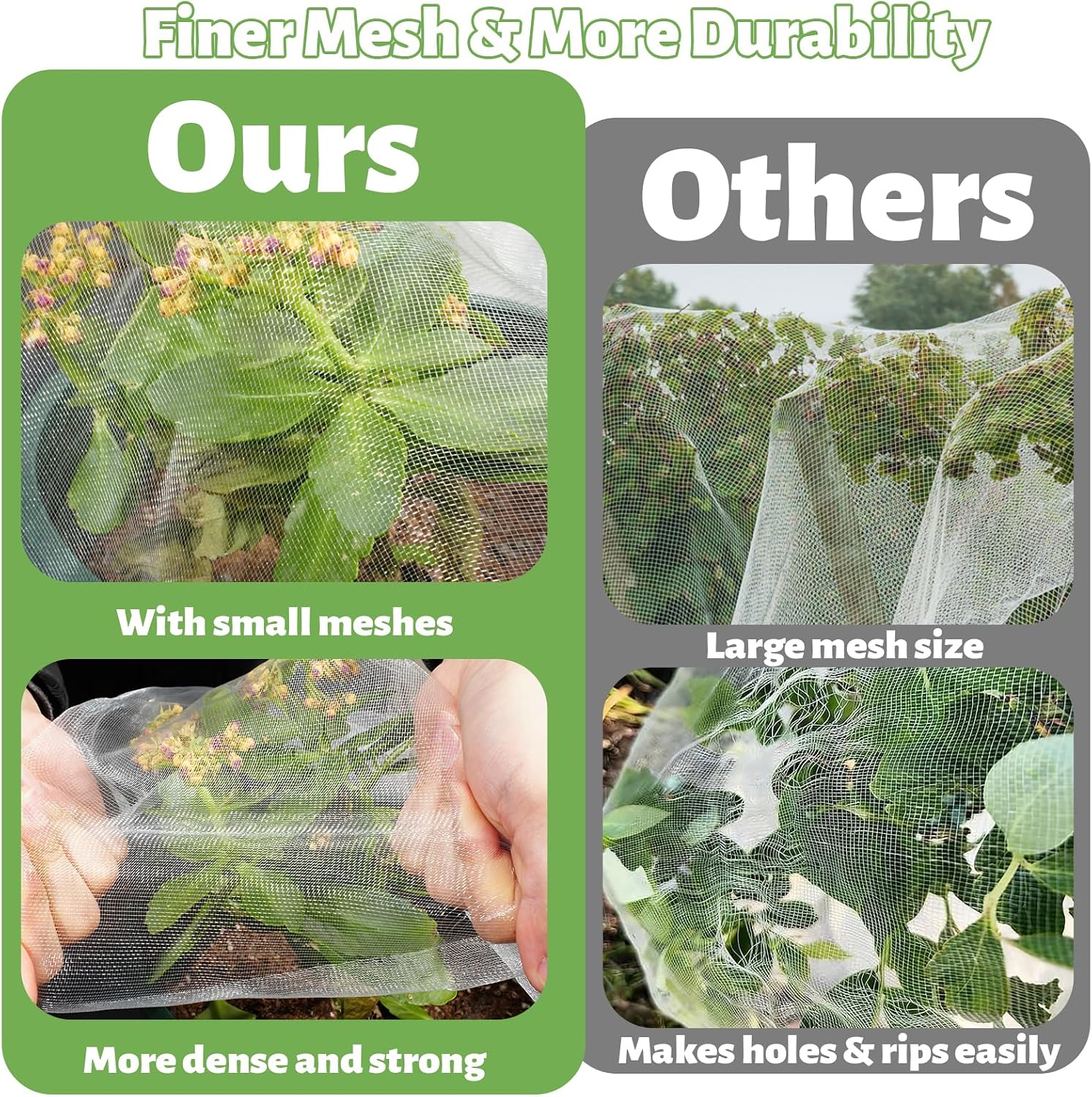 10x50 FT Garden Netting - Heavy Duty 60 Mesh Polyester Insect Barrier with Reinforced Edges | Bird & Pest Protection