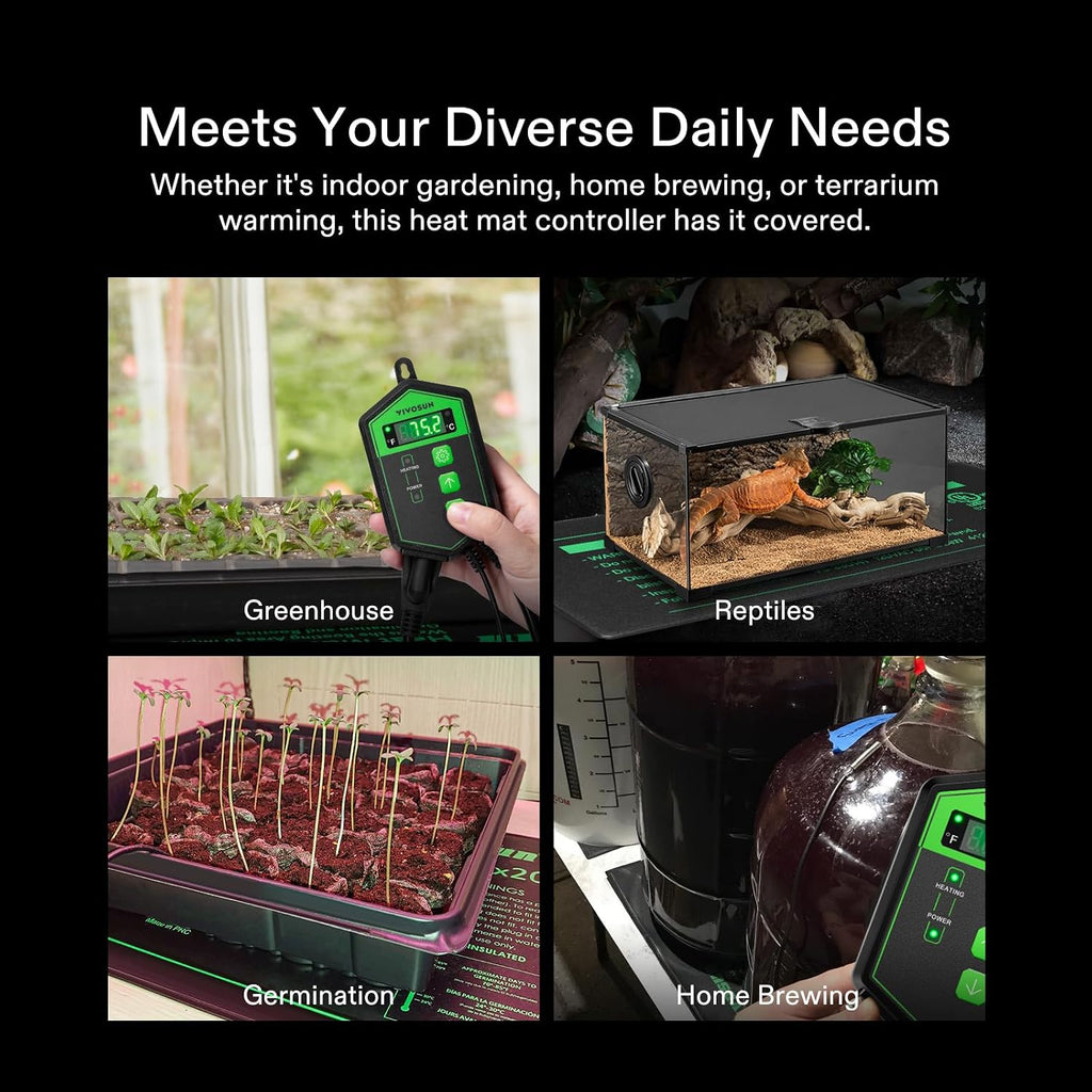 VIVOSUN Digital Heat Mat Thermostat Controller and Durable Waterproof Seedling Heat Mat 10" x 20.75" UL & MET-Certified