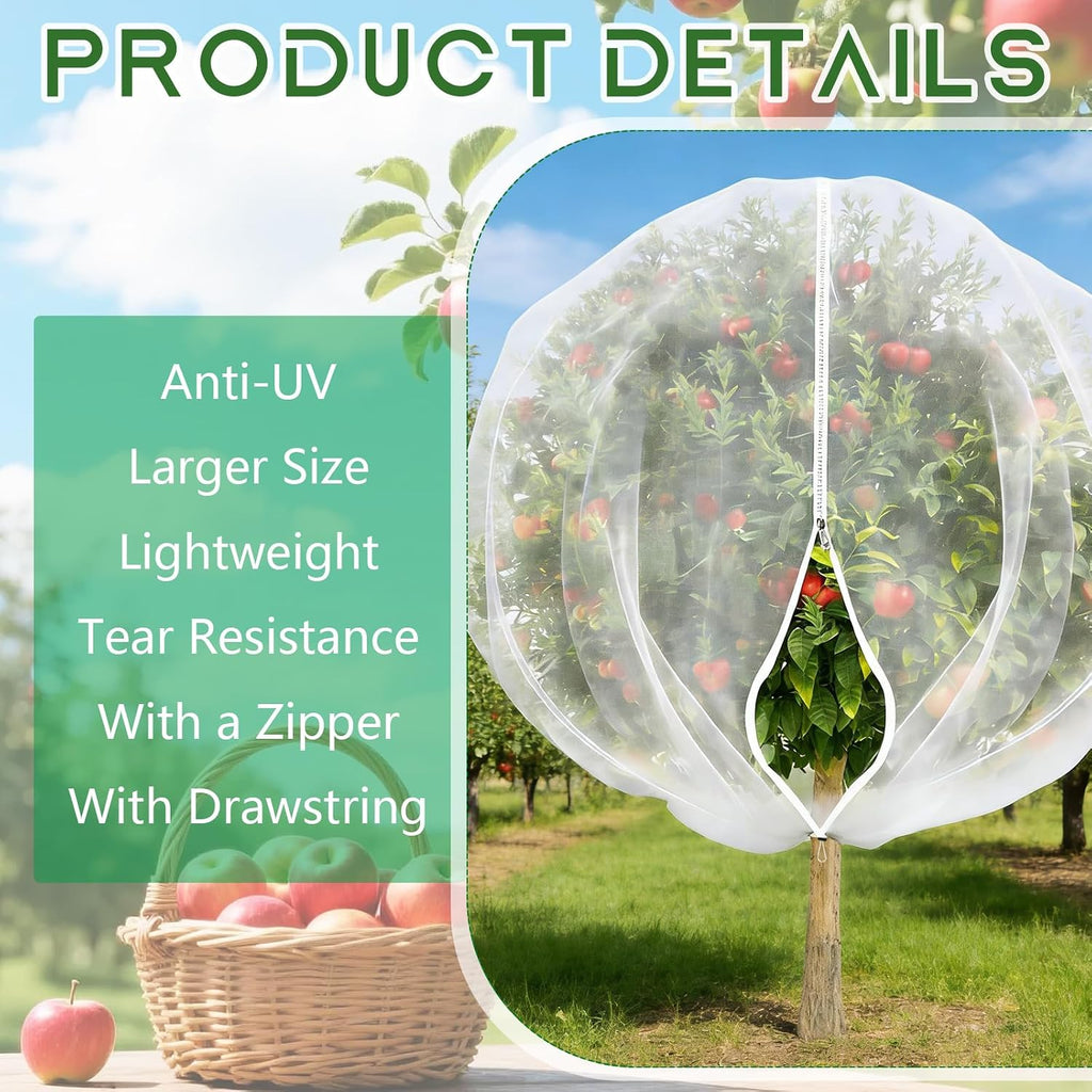 15X15 Feet Large Fruit Tree Netting Garden Netting with Zipper and Drawstring Plant Netting Insect Bird Cover for
