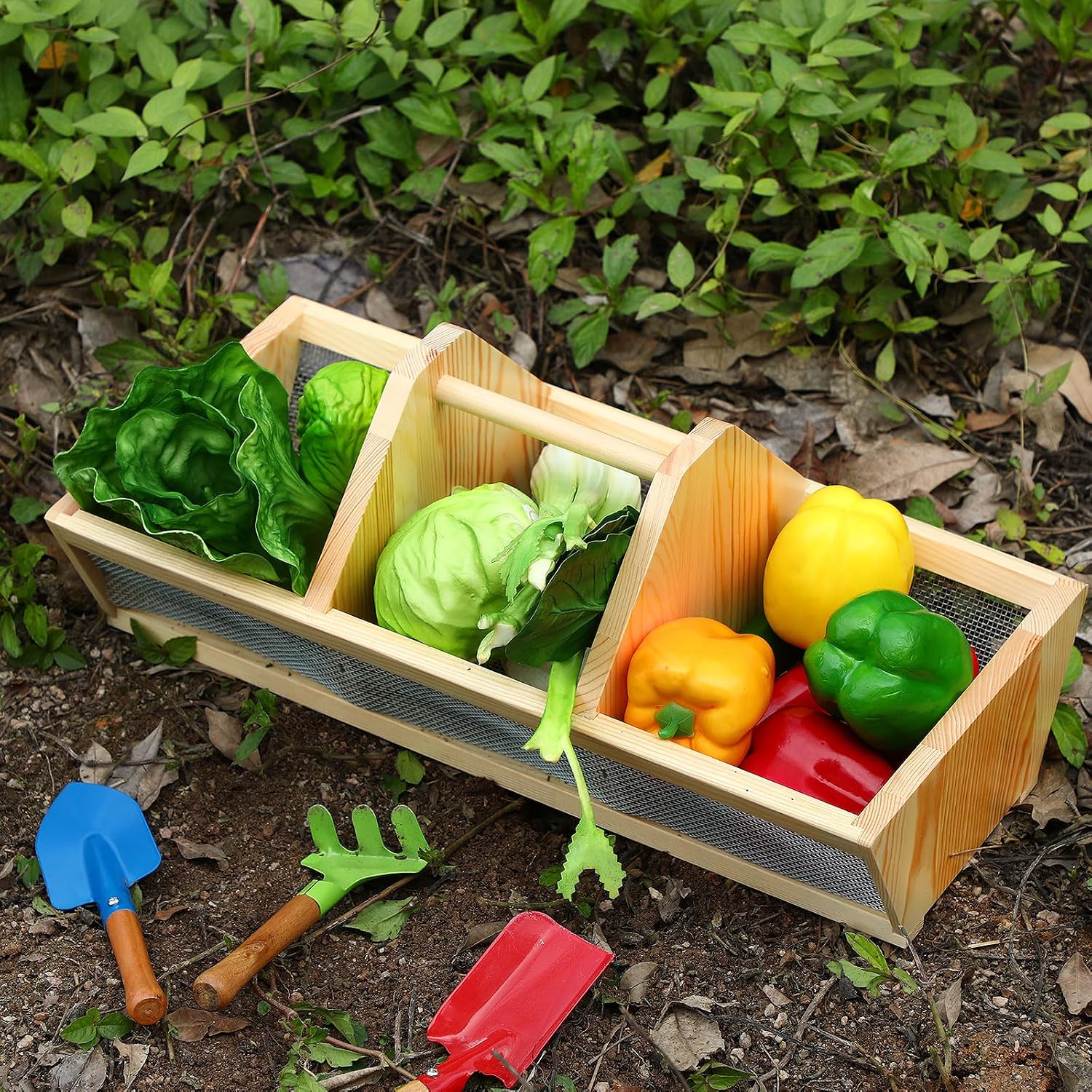 Garden Harvest Basket Gift 20 x 10 x 8 in Vegetable Hod for Gardeners Fruits Veggies Basket with Center Divider