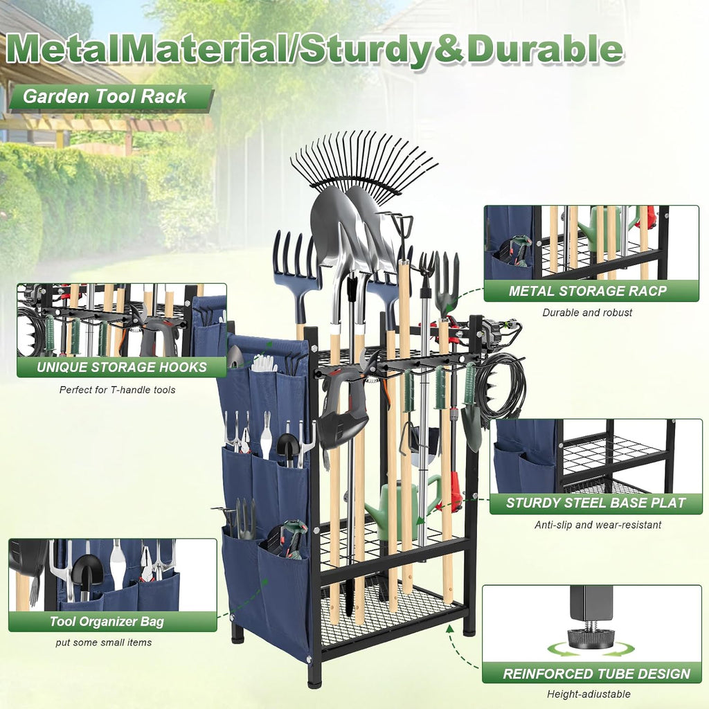 Garden Tool Organizer, Garden Yard Tool Rack for Garage, Garage Organization and Storage, Metal Yard Tools Storage up
