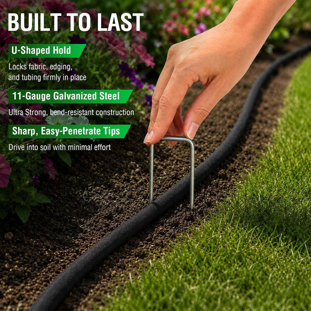 MIXC 200 Pack 6 Inch Landscape Staples for Lawn Yard | 11 Gauge, Galvanized Steel, U Shaped, Anti-rust Coating, Garden