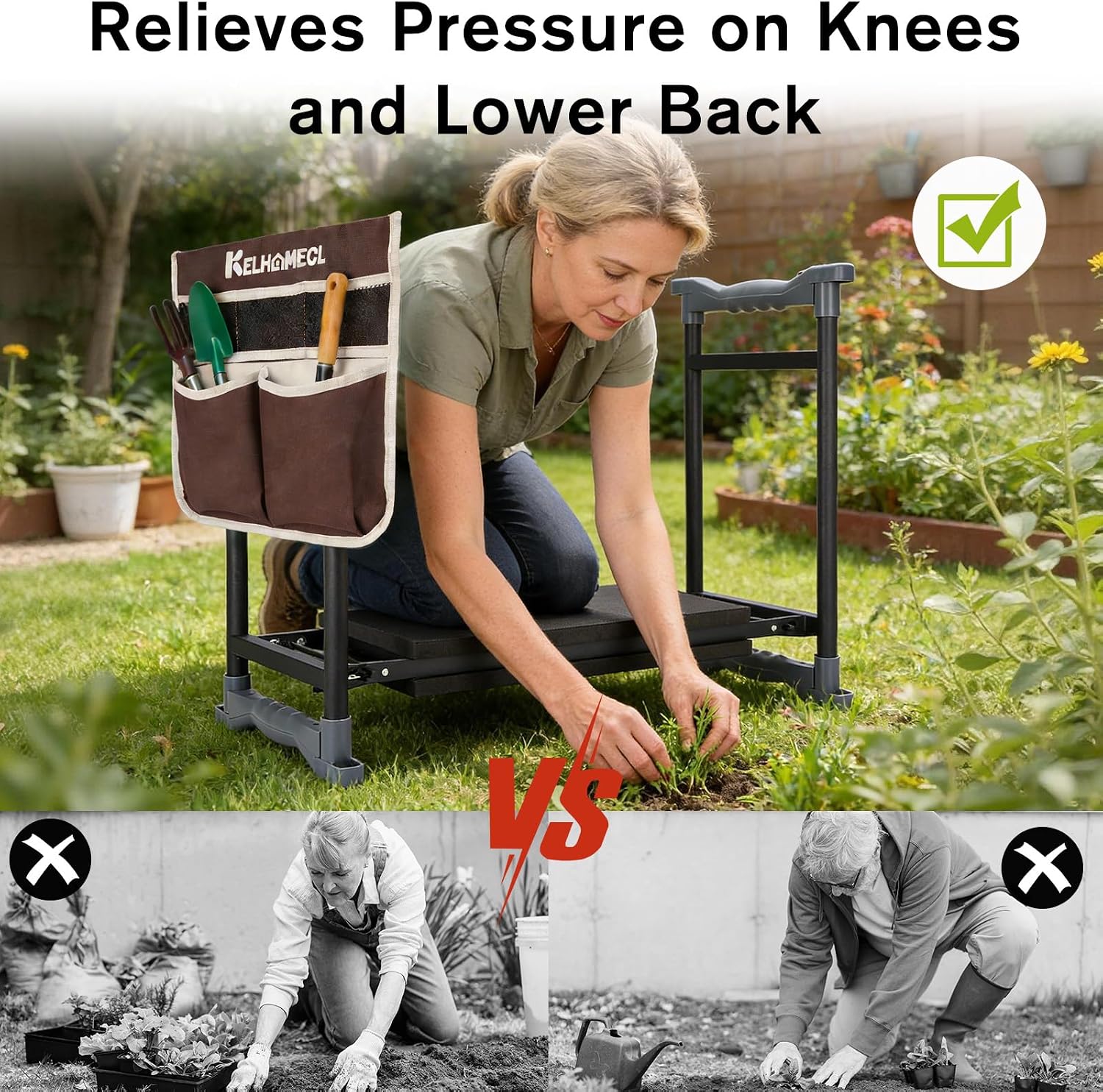 Garden Kneeler and Seat with Umbrella,Heavy Duty Gardening Bench and Stool | 2-in-1 Foldable Gardening Stool with