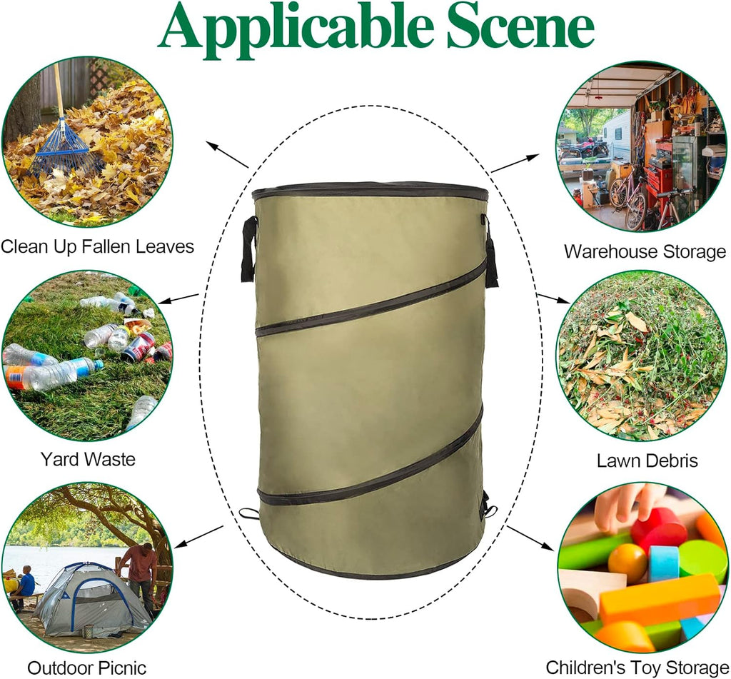 Collapsible Lawn and Leaf Bag Pop-Up Trash Can/Recycle Bin Leaf Waste Bag Outdoor Leaf Bin, 30 Gallon Collapsible