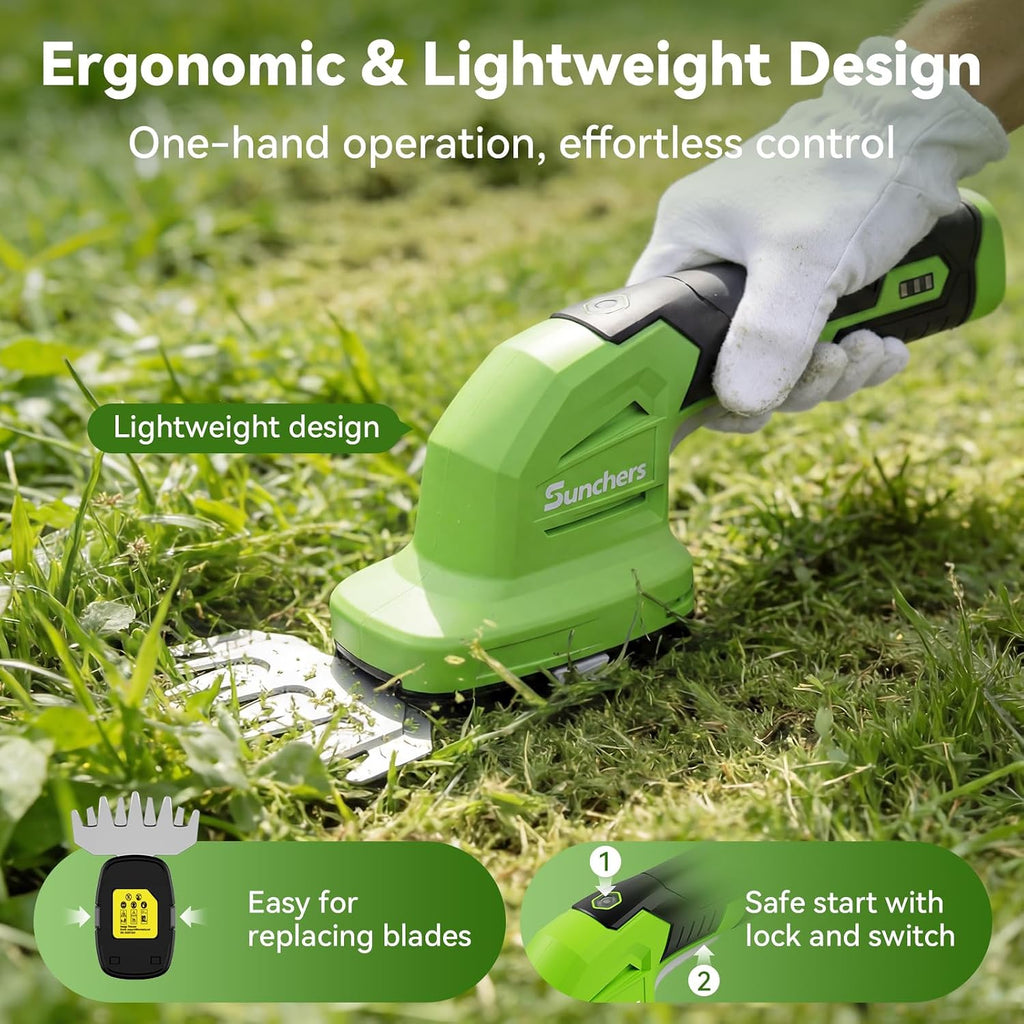 2 in 1 Hedge Trimmer Cordless, 7.2V Electric Grass Cutter Hedge Shears, Handheld Shrub Bush Trimmer, Lightweight Grass