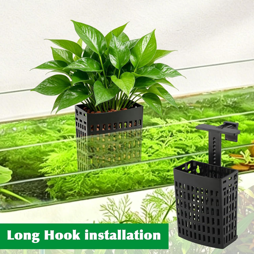 4 Pack Adjustable Aquarium Plant Holders, Hanging Hydroponic Baskets | Fish Tank Plant Holder with Plant Fixing Clips
