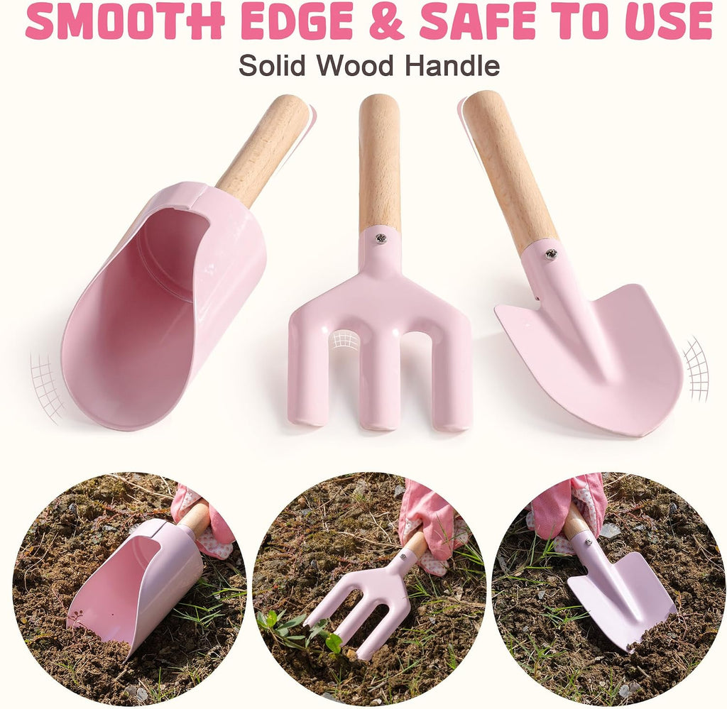 ROBOTIME Kids Gardening Set, 17PCS Kids Gardening Tools for Girls, Toddler Gardening Set with Hat, Apron, Gloves