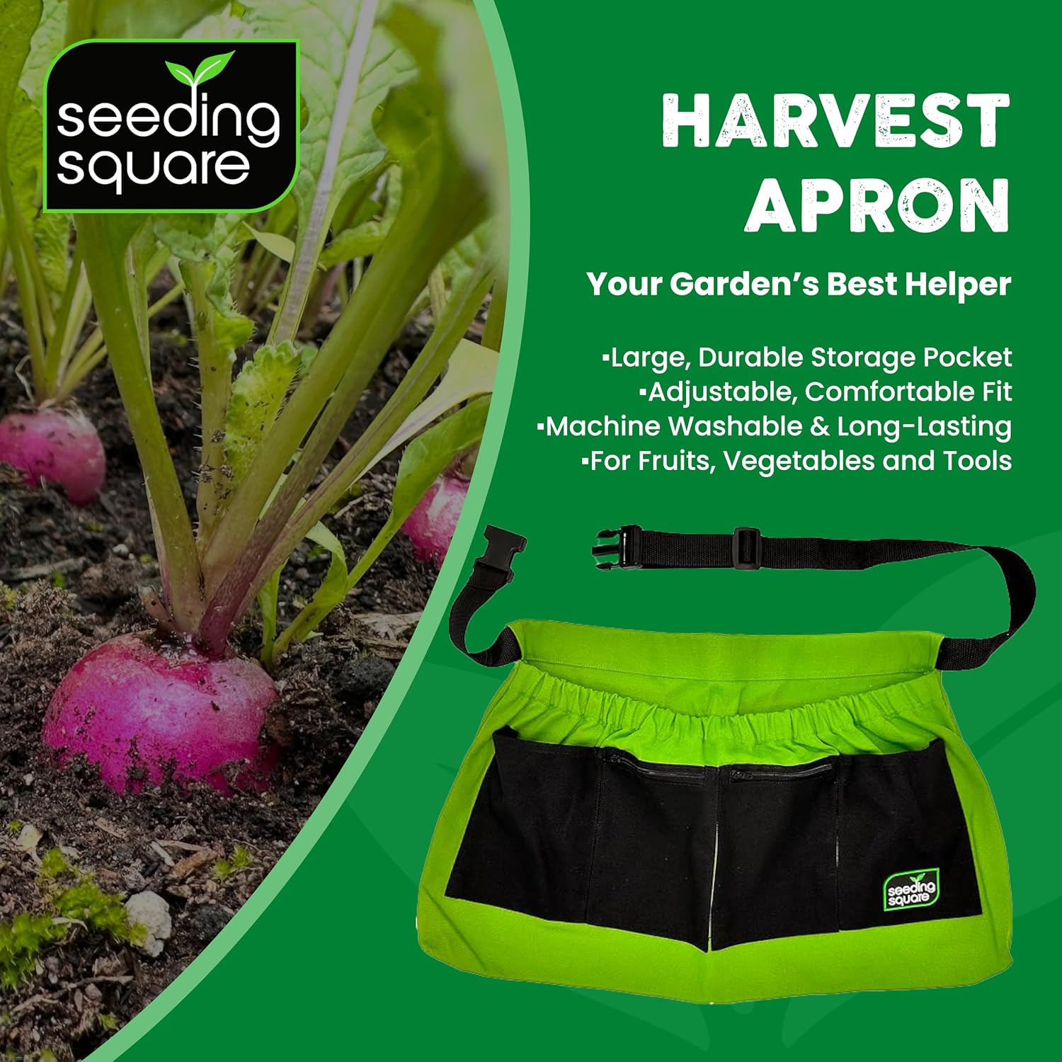 Harvest Apron Hands-Free Gardening Apron for Fruits, Vegetables, Tools – Adjustable, Durable, Washable
