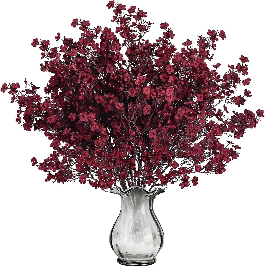 Hananona 10 Pcs Babys Breath Artificial Gypsophila Flowers Halloween Fake Silk Flowers for Home Decor Floral Arrangement Table Centerpieces (10, Burgundy)