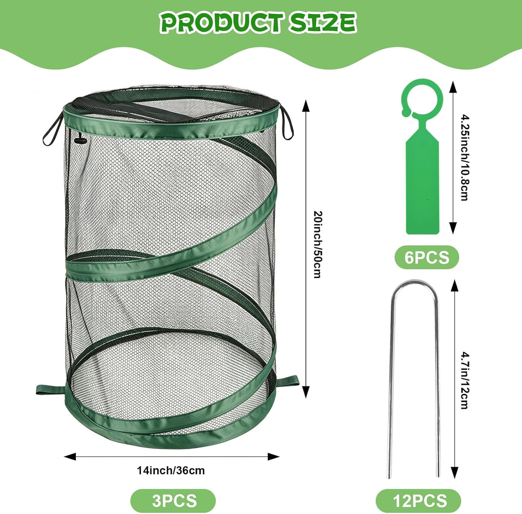 3Pcs Pop Up Plant Covers from Animals-20"x14" Foldable Mesh Plant Protector | Plant Tent Cover, Garden Insect Barrier