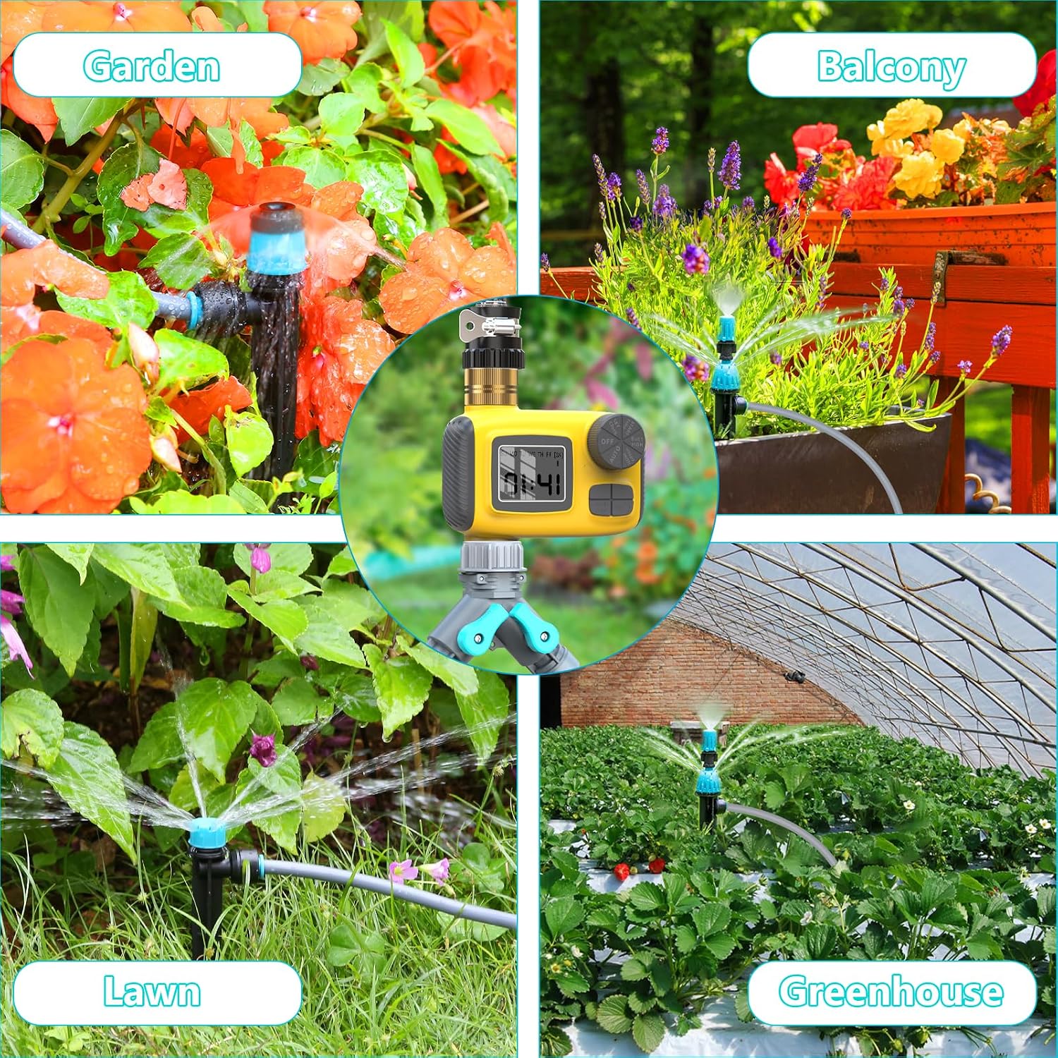 100FT Drip Irrigation System Kit with Water Timer for Garden | 1/2" High-Flow Mainline Auto Irrigation System, 16pcs