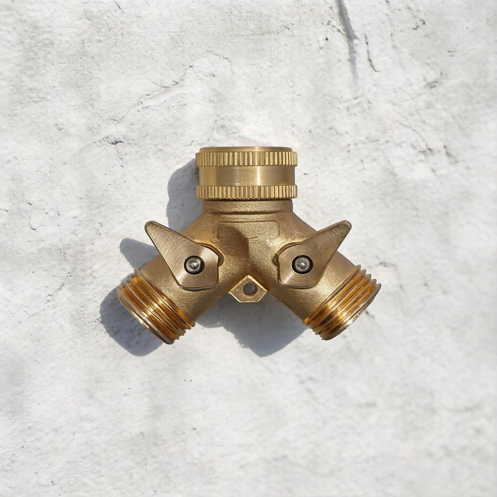 VANCOCO Garden Hose Coiled Spring Protectors, 3/4" Heavy Duty Brass Hose Splitter 2 Way with Hose Spring Protector for