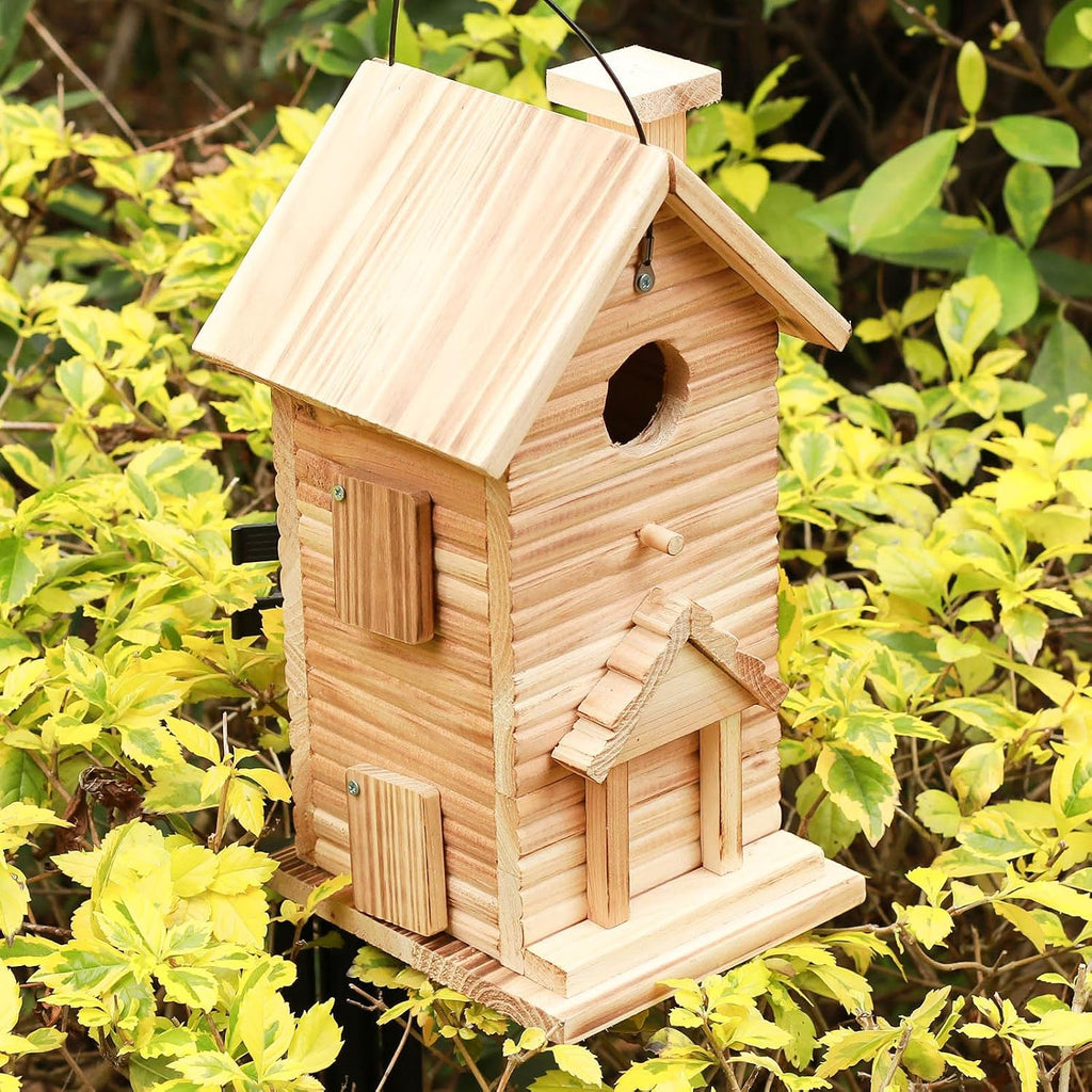 Bird House Outdoor Bird Houses for Outside Clearance,2 Hole Wooden BlueBirdHouse Finch Cardinals Hanging Birdhouse 2