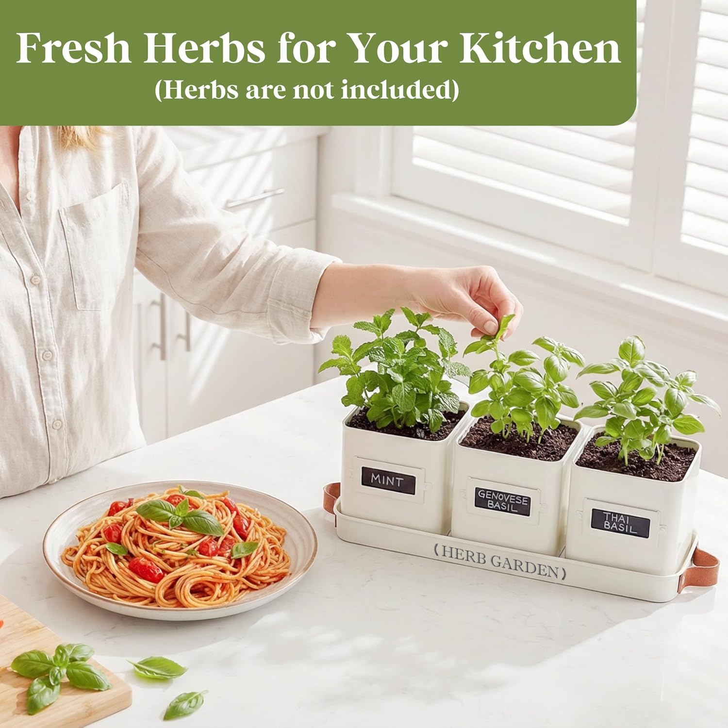 PERFNIQUE Indoor Herb Garden, Herb Planter Set with Tray, Farmhouse Indoor Plant Pots, Windowsill Herb Garden with