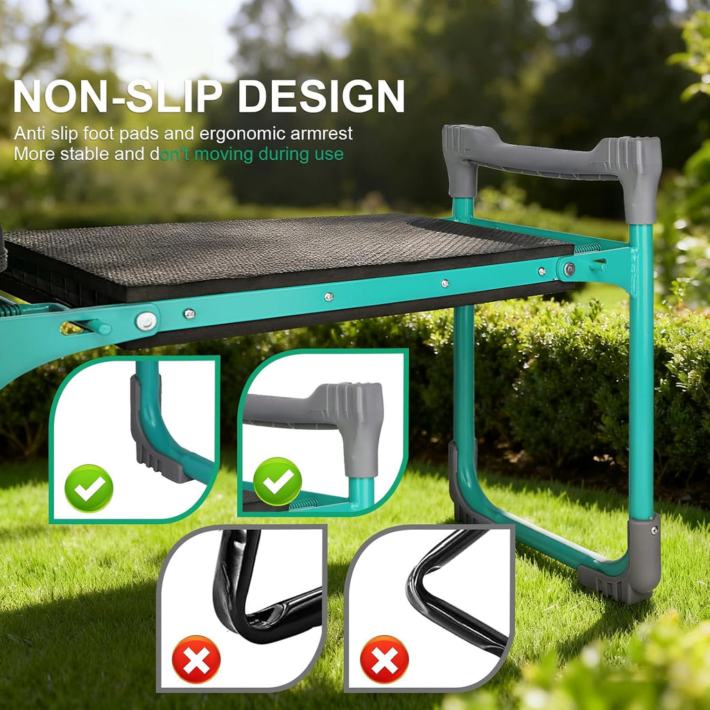 Garden Kneeler and Seat 2-in-1 Foldable Bench, with Storage Bags & Non-Slip Foam Pad