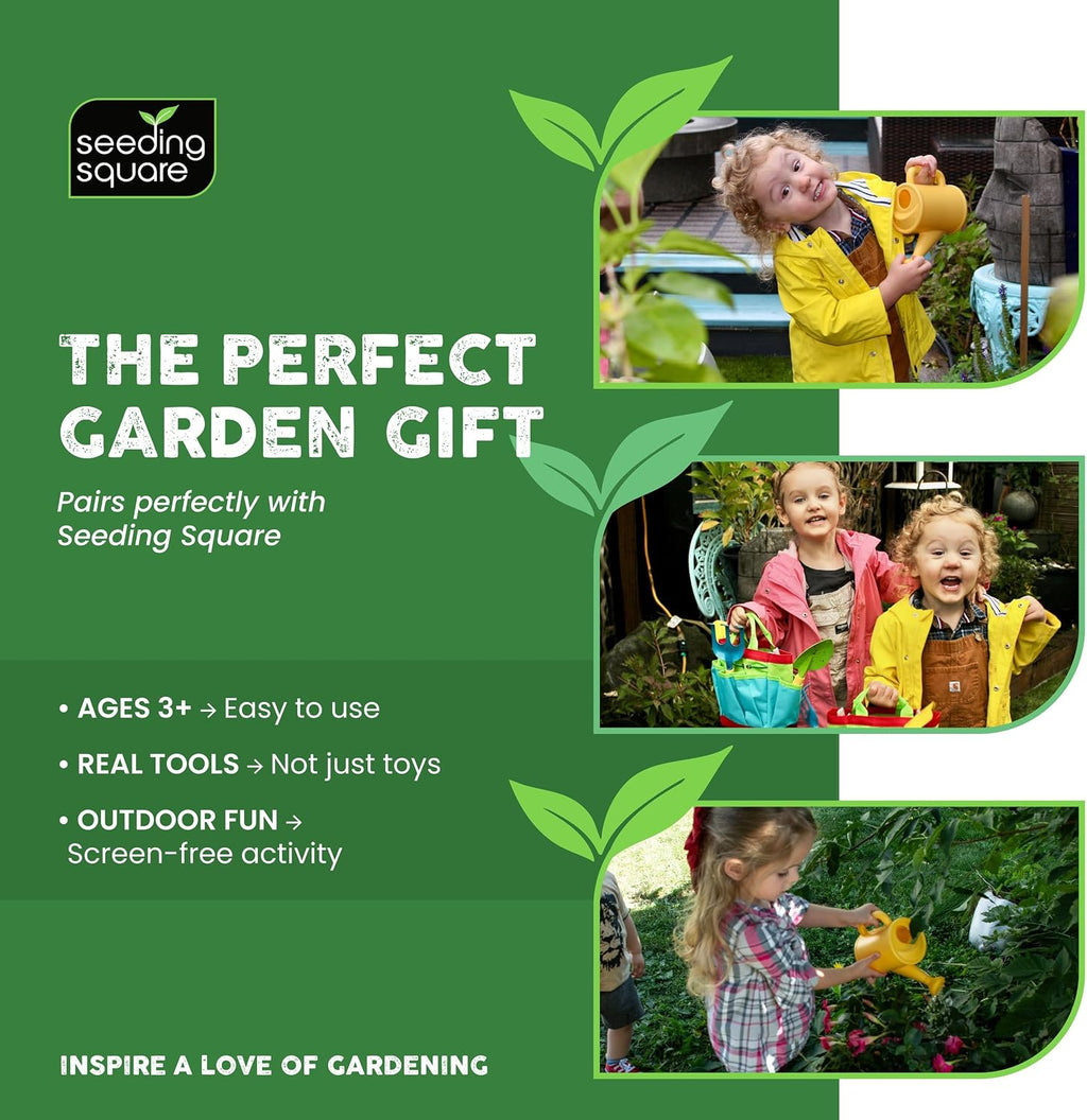 Kids Garden Tool Set with Trowel, Shovel, Rake, Watering Can & Tote Bag Kit | Ages 3+ | Child-Safe Design | Durable