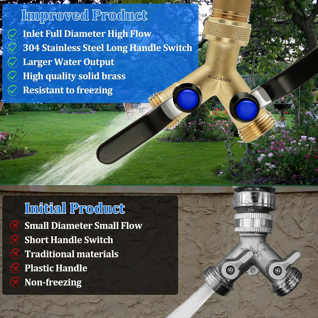 Brass Garden Hose Splitter, Hose y Splitter with Shutoff, Hose Splitter 2 Way Heavy Duty, Brass Y-Valve Water Garden